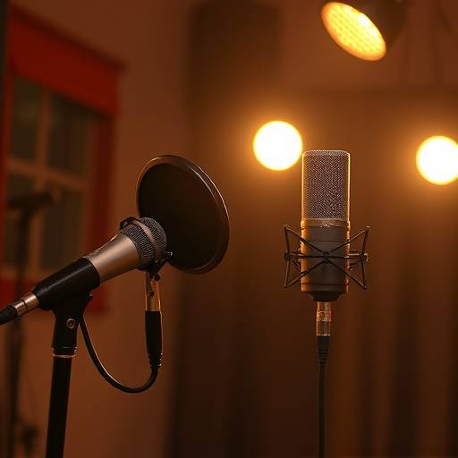 A voiceover actor speaking into a microphone
