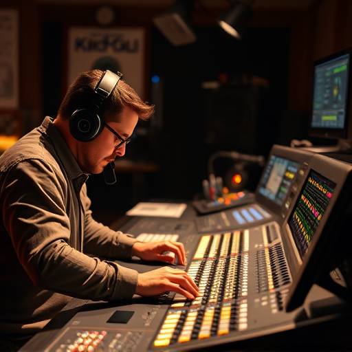Mastering engineer working on a console