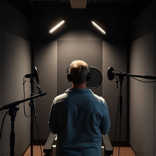 Person recording voiceover in a booth